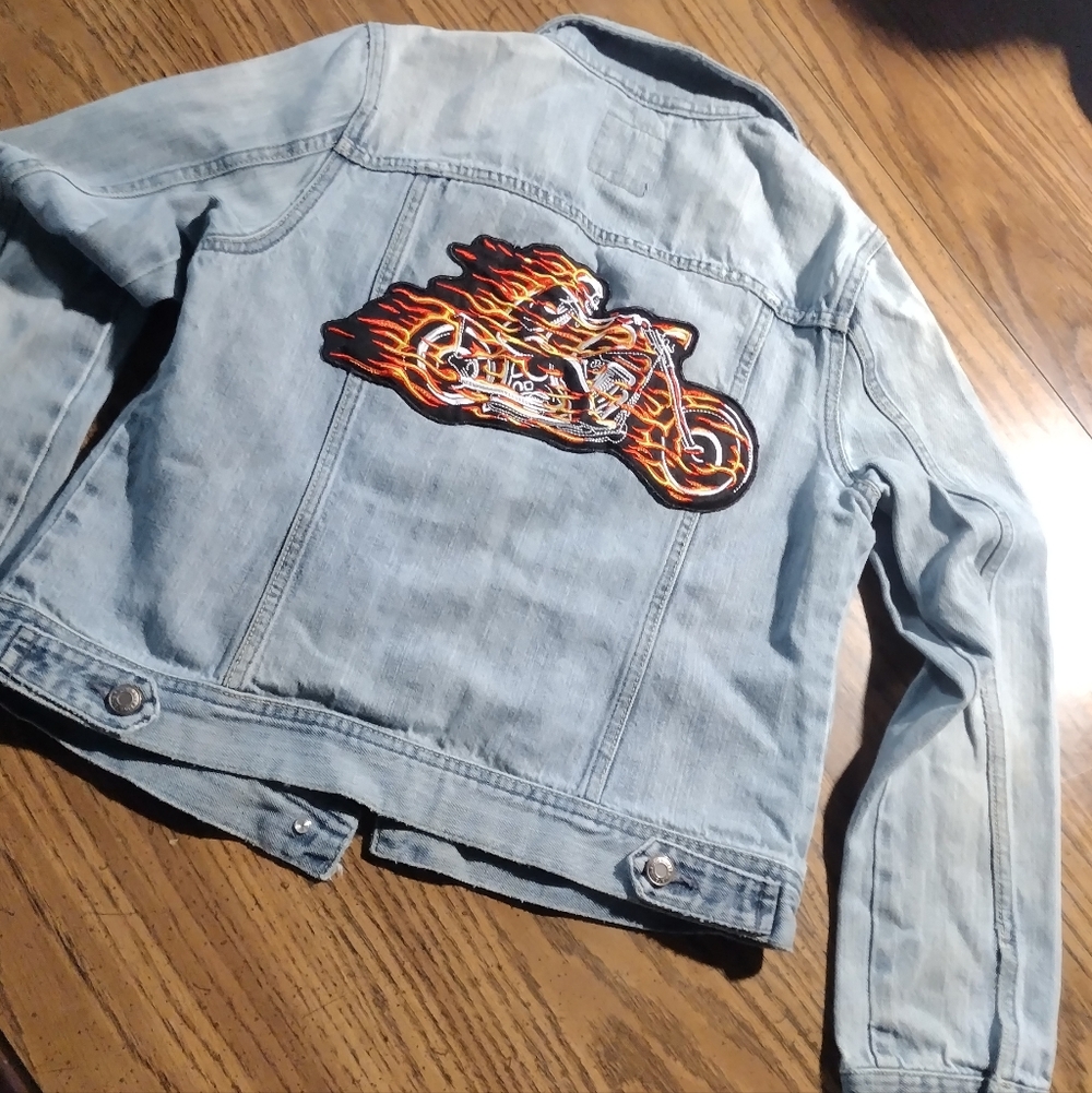 Denim Jacket With Motorcycle Patch - image 1